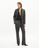 VESTE SIMPLE BOUTONNAGE AVEC INCRUSTATION CUIR AU COL FEMME