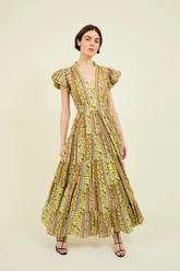 Vestido Largo Escote Pico Amarillo