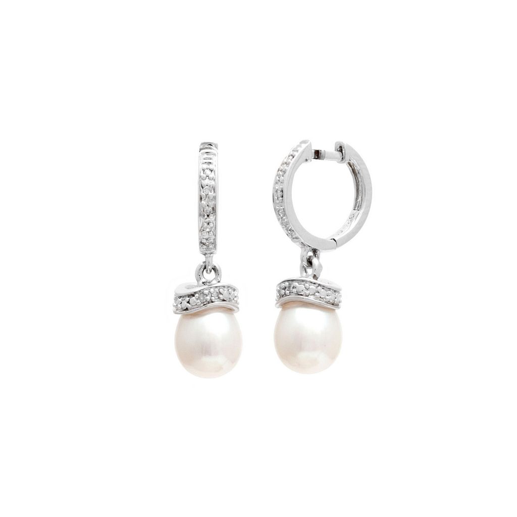 Aros plata argolla con perla colgando con brillantes