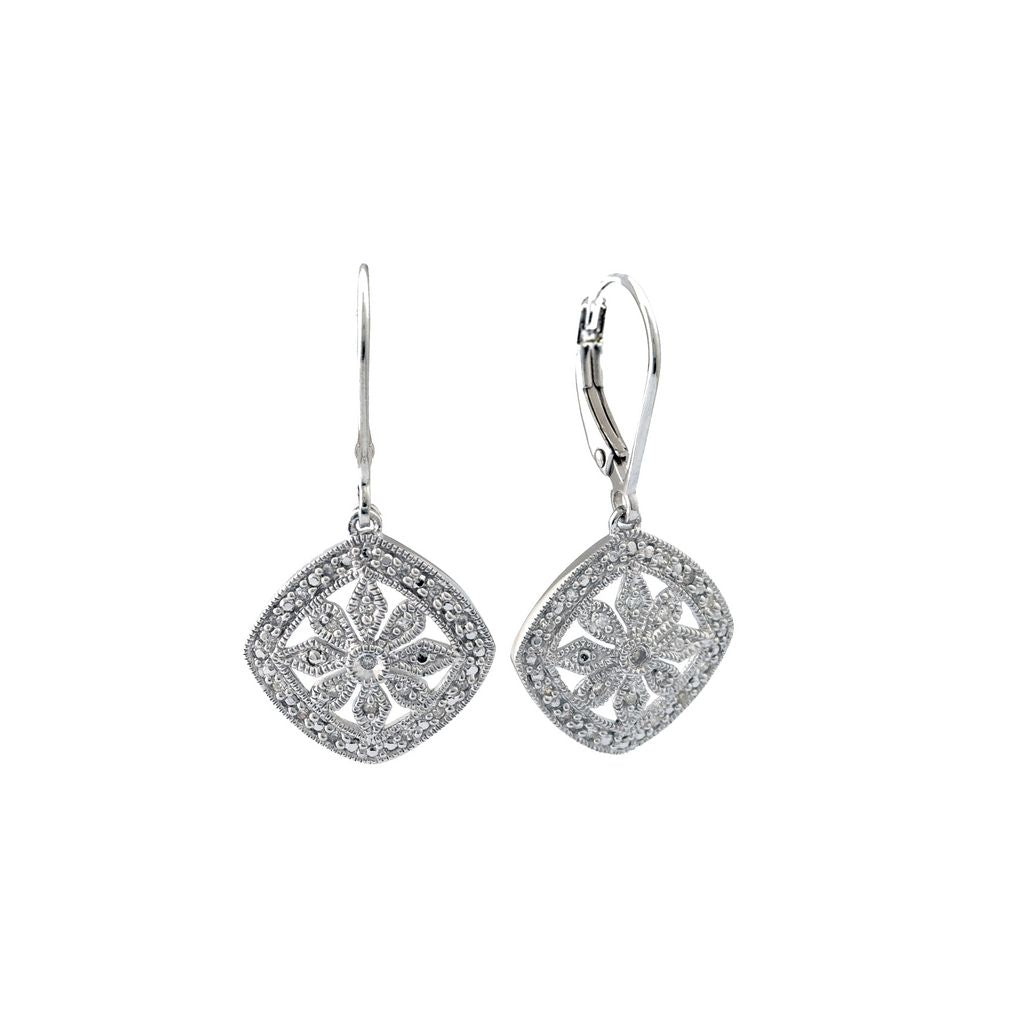 Aro Colgante Plata y Brillantes Rombo con Flor