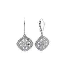 Aro Colgante Plata y Brillantes Rombo con Flor
