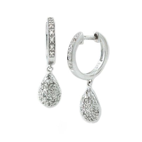 Aros Plata y Brillantes Argolla y Gota Pavé