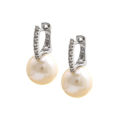 Aros Argollita Brillante Fija con Perla Colgando