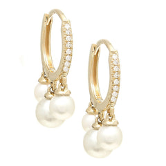 Argollas brillantes 3 perlas colgando