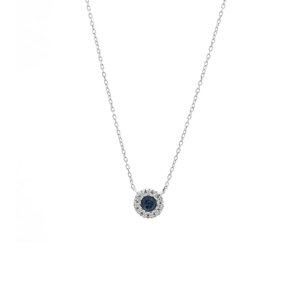 Collar zafiro rodeado con brillantes 14K.