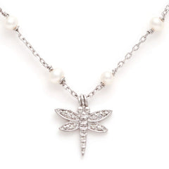 COLLAR PLATA, PERLAS Y BRILLANTES LIBELULA