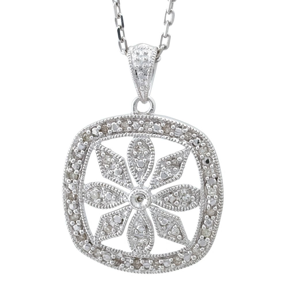 COLLAR PLATA Y BRILLANTES FLOR CUADRADO