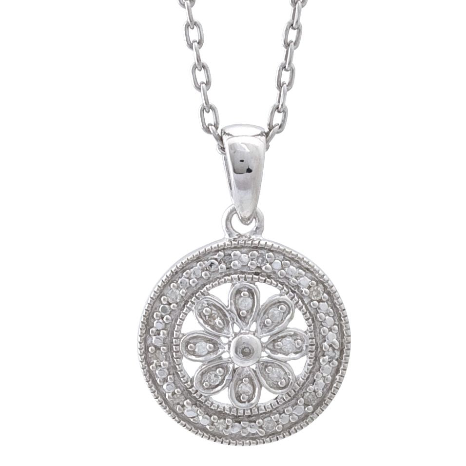 COLLAR PLATA Y BRILLANTES FLOR REDONDO