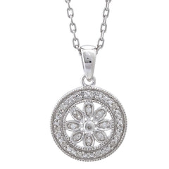 COLLAR PLATA Y BRILLANTES FLOR REDONDO