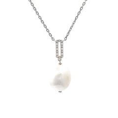 COLLAR PLATA BRILLANTES Y PERLA IRREGULAR COLGANTE