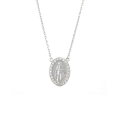 COLLAR PLATA MEDALLA VIRGEN MILAGROSA RODEADA BRILLANTES GRANDE