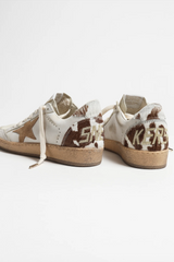 BALLSTAR LEATHER UPPER AND TOE SUEDE STAR HORSY COW PRINTED HEEL AND SPUR