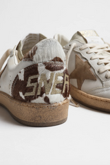 BALLSTAR LEATHER UPPER AND TOE SUEDE STAR HORSY COW PRINTED HEEL AND SPUR