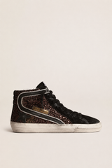 SLIDE GLITTER UPPER SUEDE TOE AND LIST LEATHER STAR
