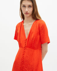 ROBE LONGUE MANCHES COURTES BOUTONNEE FENDUE DEVANT