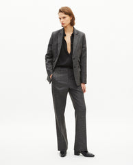 VESTE SIMPLE BOUTONNAGE AVEC INCRUSTATION CUIR AU COL FEMME