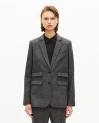 VESTE SIMPLE BOUTONNAGE AVEC INCRUSTATION CUIR AU COL FEMME