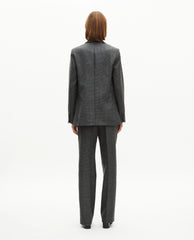 VESTE SIMPLE BOUTONNAGE AVEC INCRUSTATION CUIR AU COL FEMME