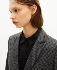 VESTE SIMPLE BOUTONNAGE AVEC INCRUSTATION CUIR AU COL FEMME