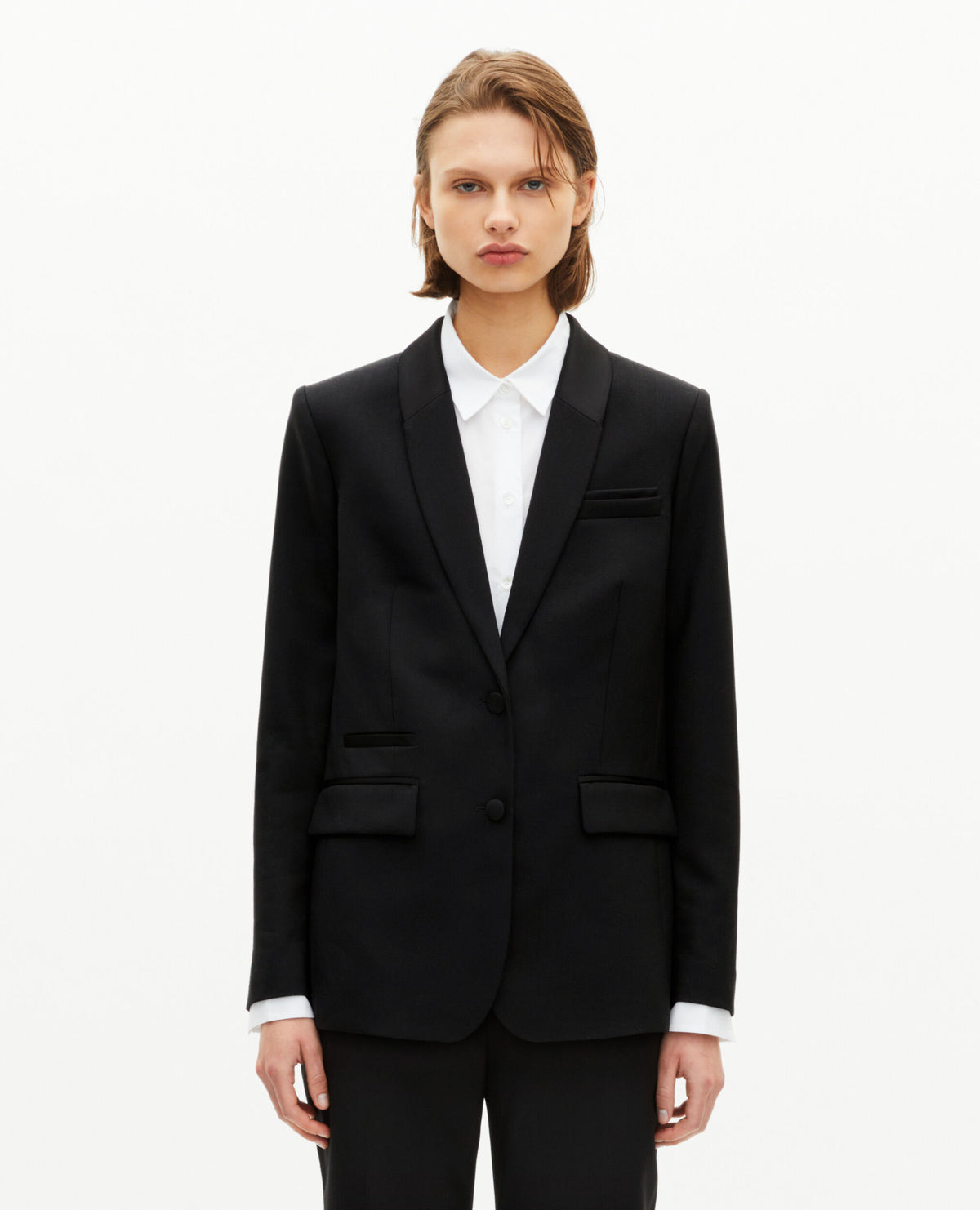 VESTE COL CHALE BI MATIERE