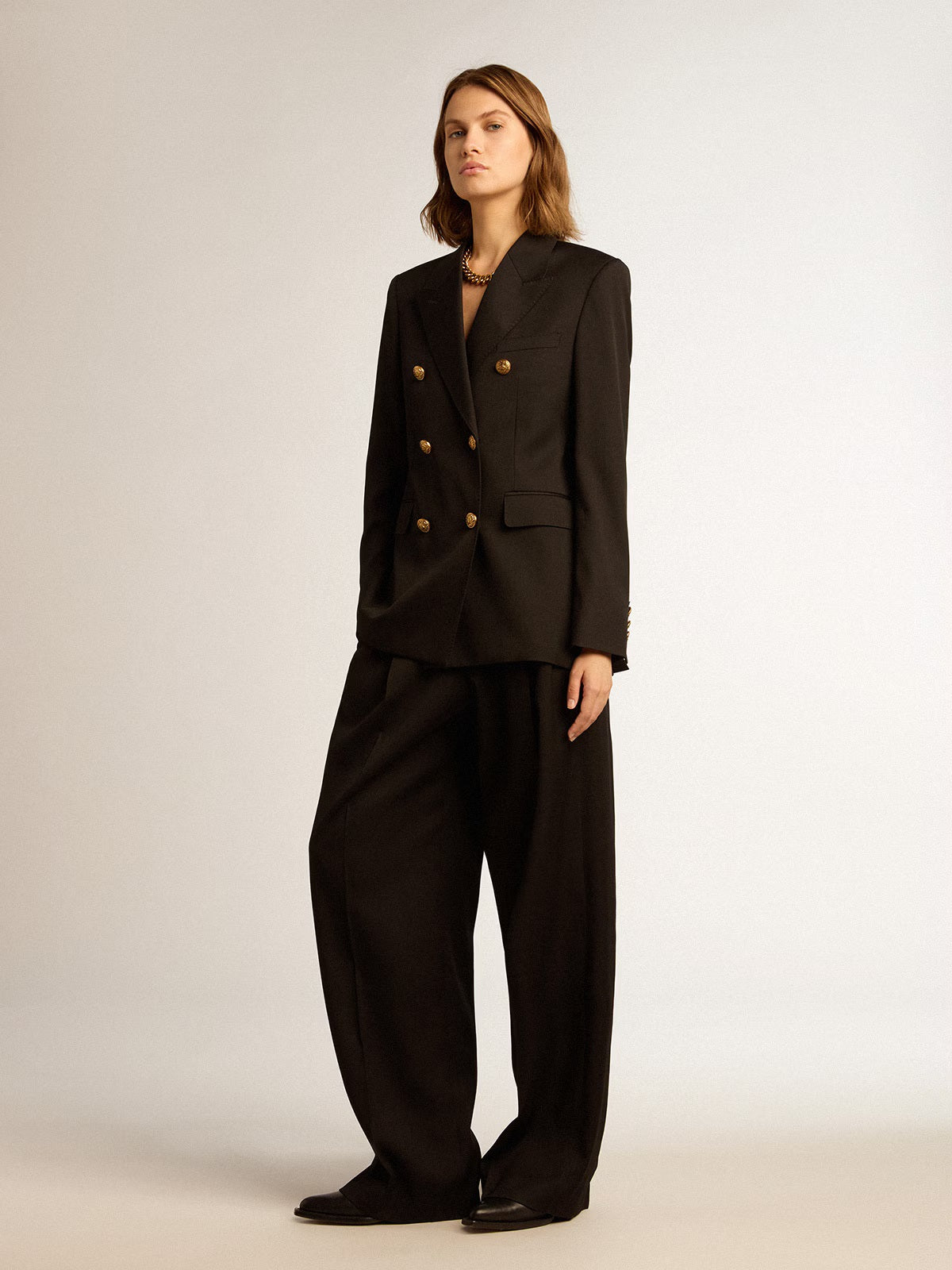 GOLDEN W'S DOUBLE BREASTED BLAZER LIGHT DRY WOOL GABARDINE