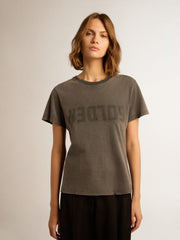 GOLDEN W'S SLIM T-SHIRT DISTRESSED COTTON JERSEY WITH LOGO
