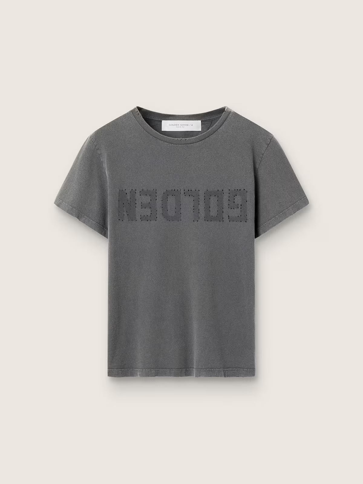 GOLDEN W'S SLIM T-SHIRT DISTRESSED COTTON JERSEY WITH LOGO
