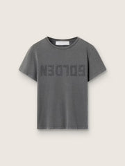 GOLDEN W'S SLIM T-SHIRT DISTRESSED COTTON JERSEY WITH LOGO