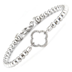 Pulsera plata, trébol con brillantes
