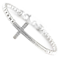 Pulsera plata bolitas, cruz con brillantes