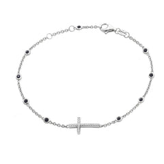 PULSERA PLATA CRUZ DE BRILLANTES Y CADENA ZAFIROS