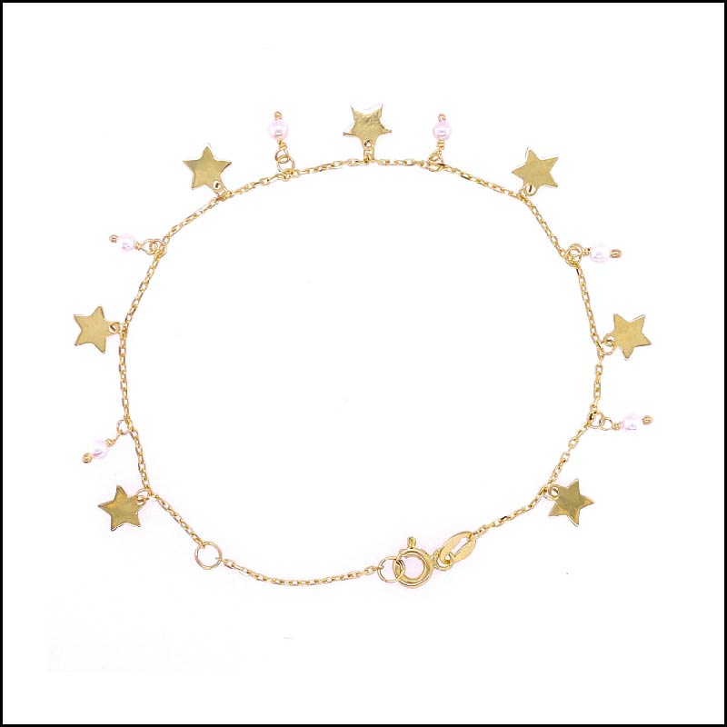 PULSERA CADENA ESTRELLAS Y PERLAS ALTERNADAS