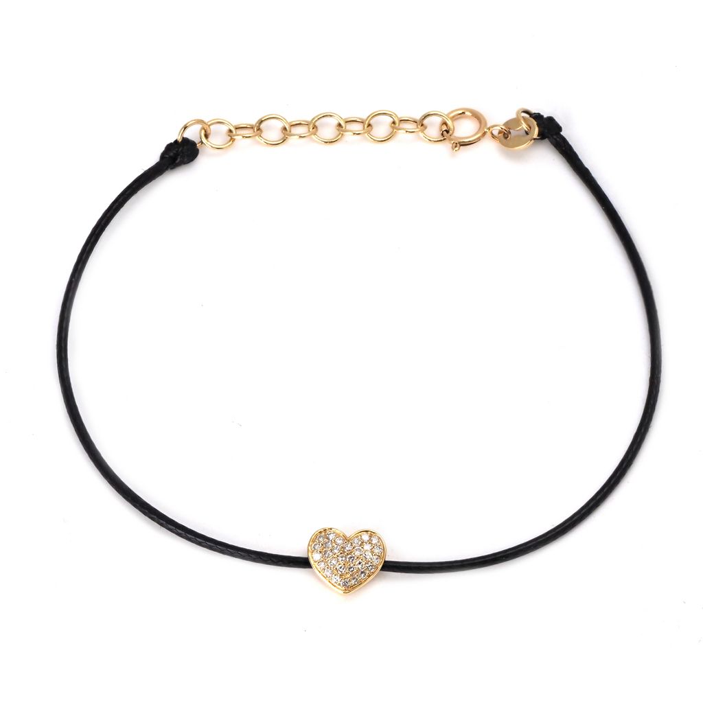 Pulsera hilo corazón pave de brillantes