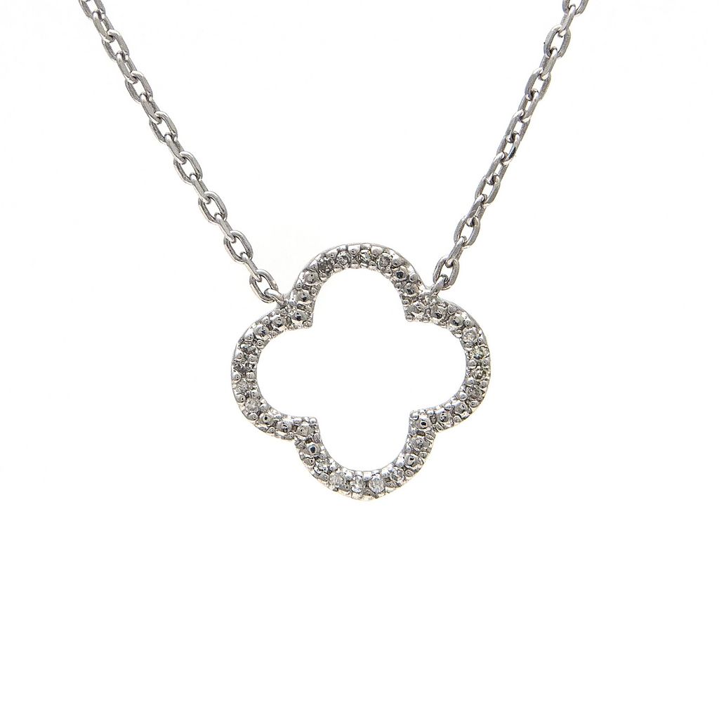 collar plata y brillantes trebol