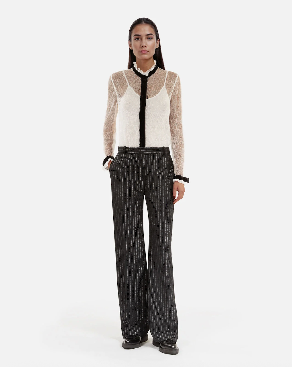 Pantalon Large Detail Bande Satin - Black