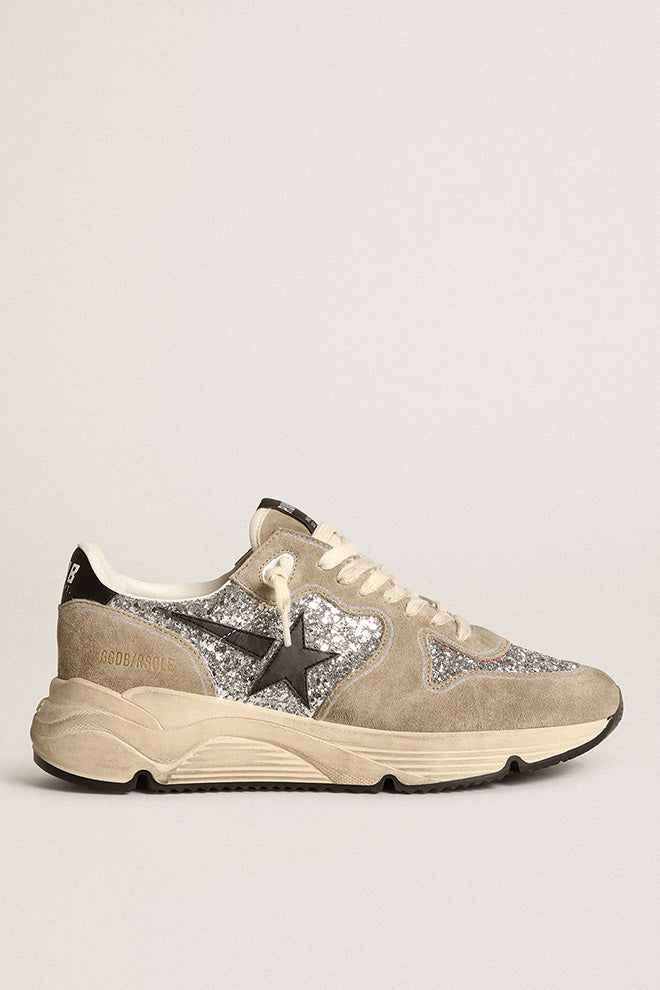 RUNNING SOLE GLITTER UPPER SUEDE TOE AND  SPUR LEATHER STAR