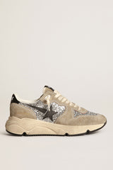 RUNNING SOLE GLITTER UPPER SUEDE TOE AND  SPUR LEATHER STAR