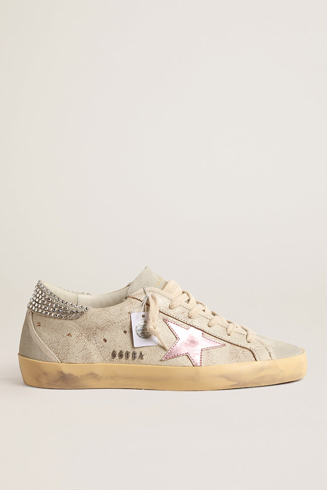 SUPER-STAR VINTAGE LEATHER UPPER SUEDE TOE  AND SPUR LAMINATED STAR CRYSTAL HOT FIX