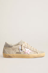 SUPER-STAR VINTAGE LEATHER UPPER SUEDE TOE  AND SPUR LAMINATED STAR CRYSTAL HOT FIX
