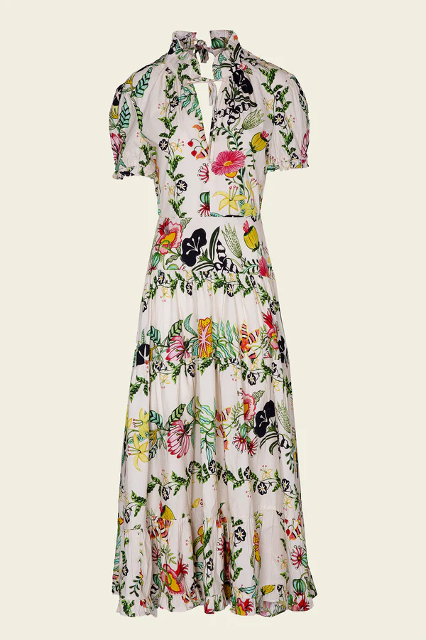 Vestido Cuello Tirilla Flores