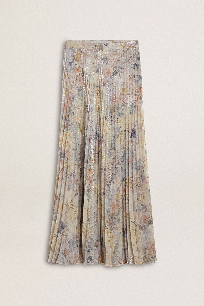 JOURNEY W'S PLISSE' SKIRT ORA  ALL-OVER SEQUINS OVER PRINTED