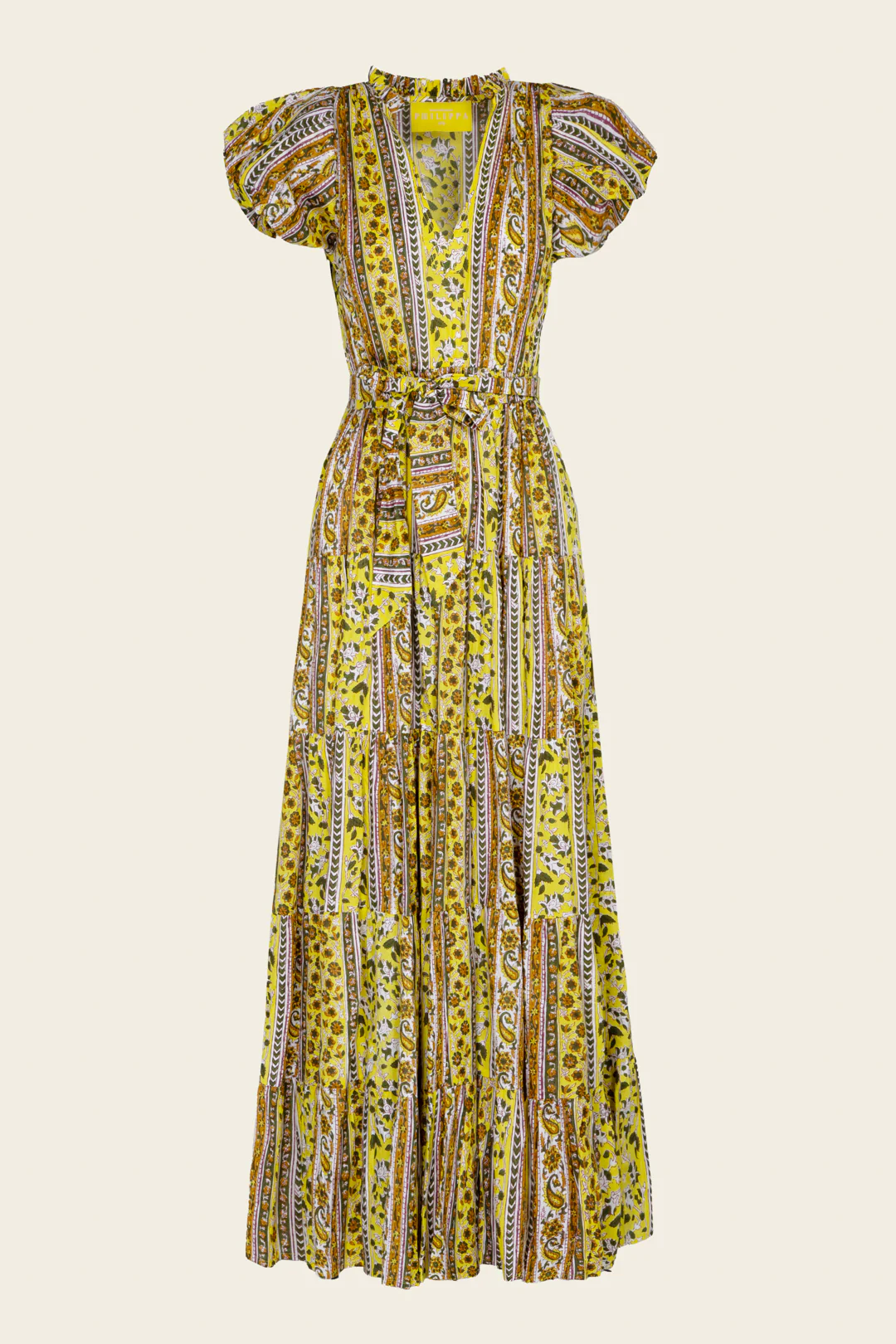 Vestido Largo Escote Pico Amarillo