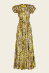 Vestido Largo Escote Pico Amarillo
