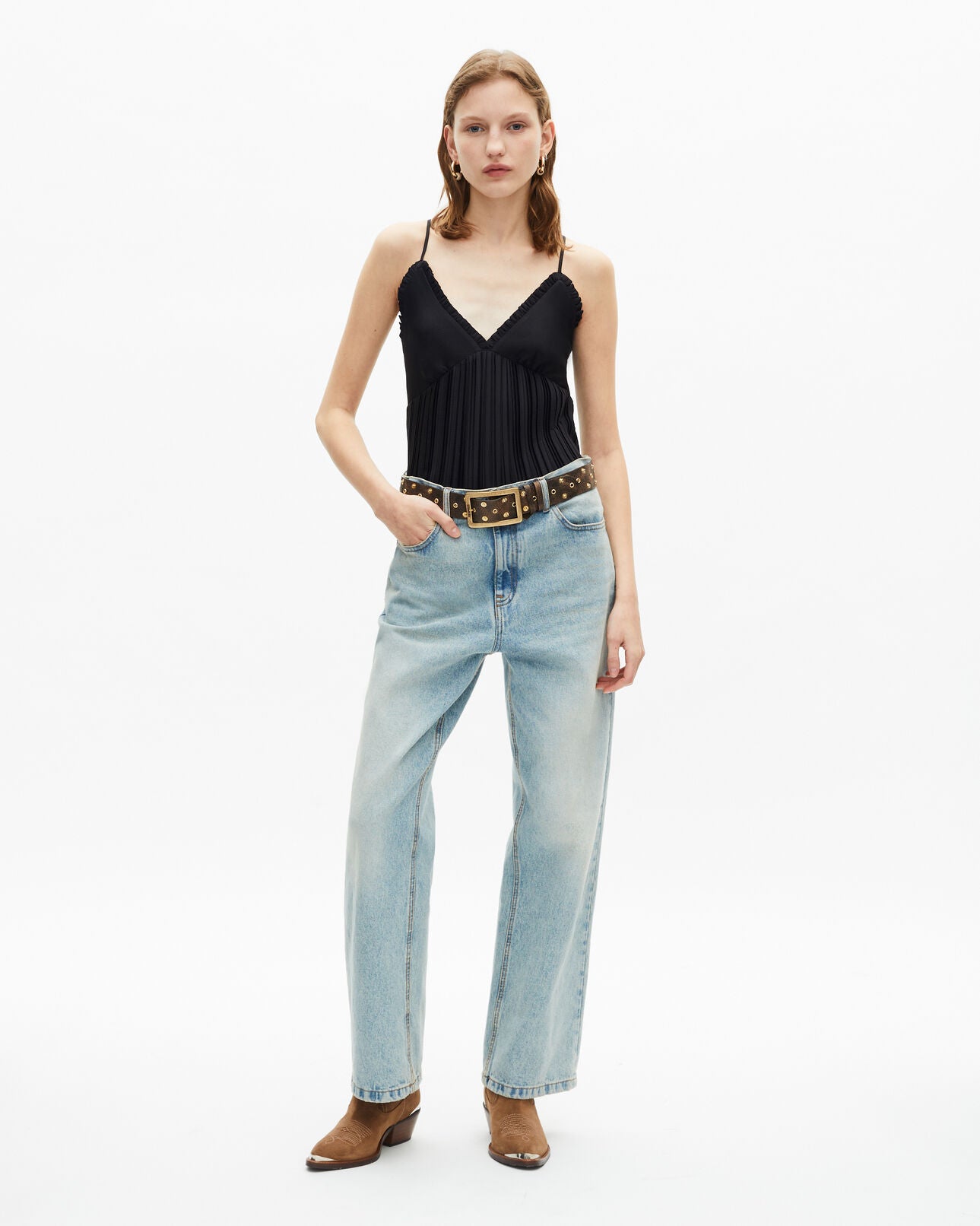 Top A Bretelles Bas Plisse - Black