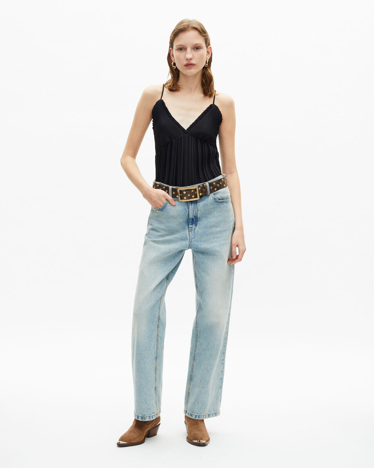 Top A Bretelles Bas Plisse - Black