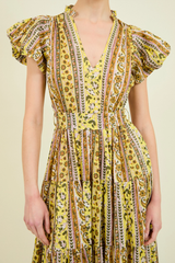 Vestido Largo Escote Pico Amarillo