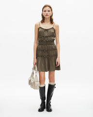 Robe Courte A Bretelles Et Elastiques - Kaki Stone