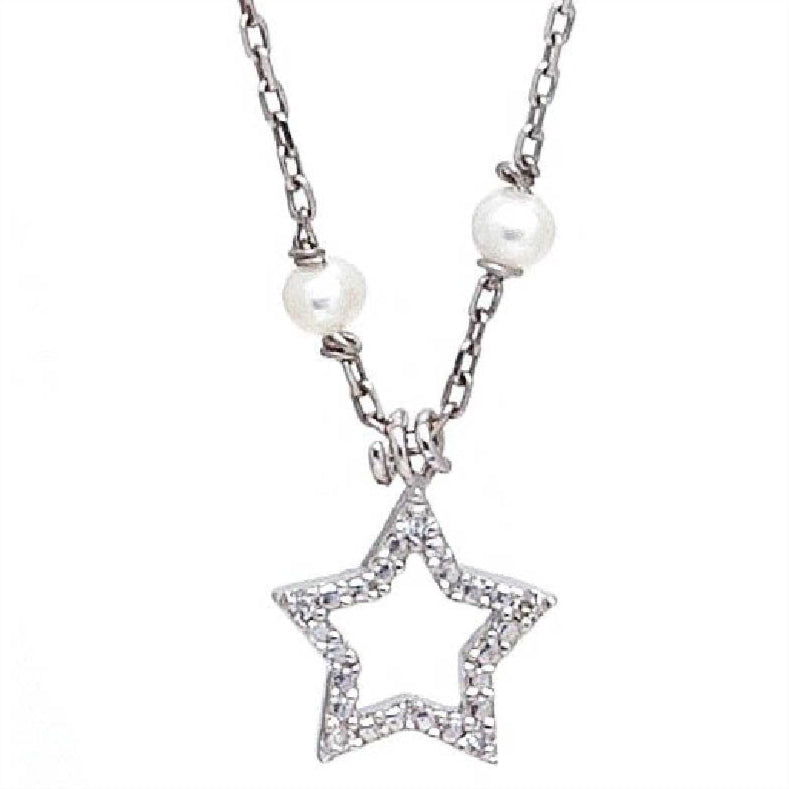 COLLAR PLATA Y BRILLANTES ESTRELLA Y PERLAS