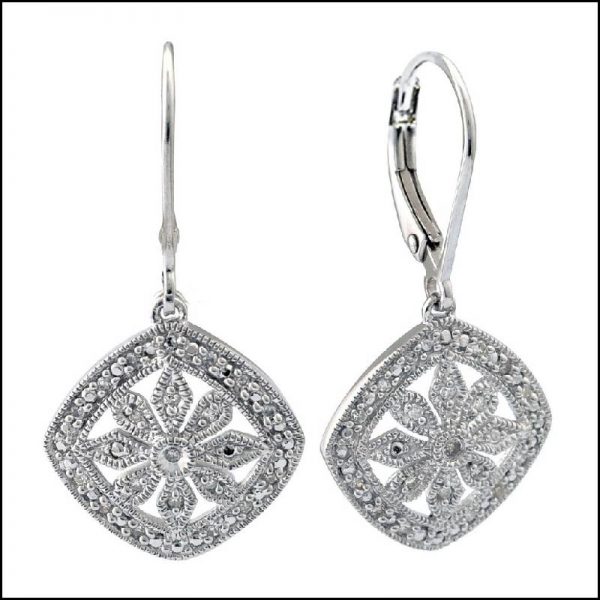 ARO COLGANTE PLATA Y BRILLANTES  ROMBO CON FLOR