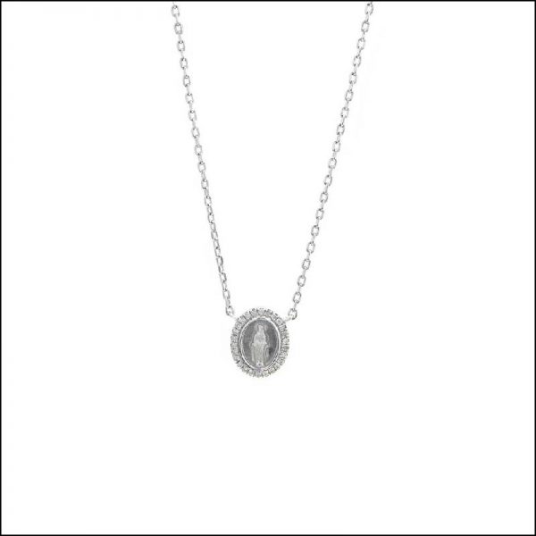 COLLAR PLATA MEDALLA VIRGEN MILAGROSA RODEADA BRILLANTES